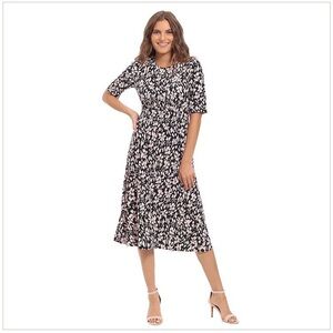 London Times Printed A-Line Midi Dress